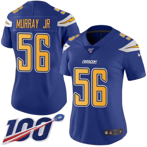 Nike Chargers #56 Kenneth Murray Jr Electric Blue Women's Stitched NFL Limited Rush 100th Season Jersey